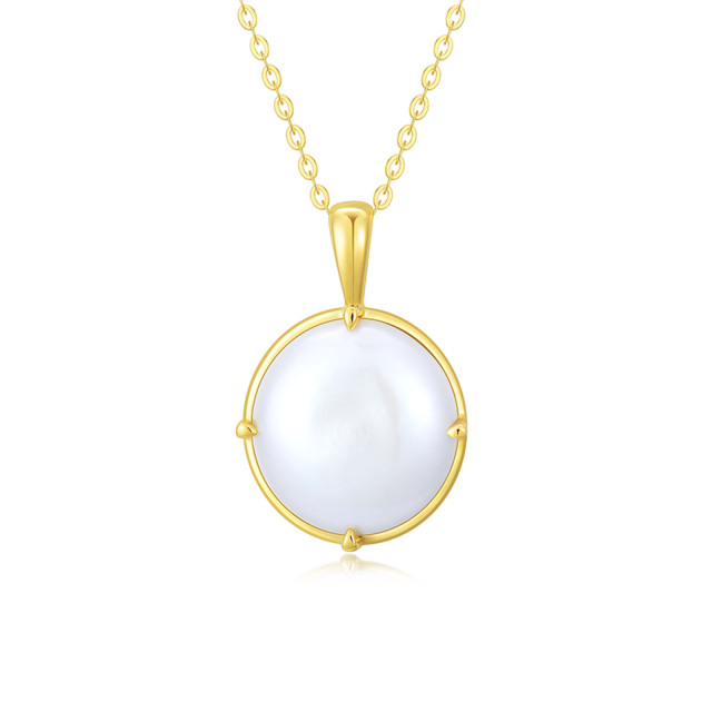 14K Gold Pearl Spherical Pendant Necklace-5