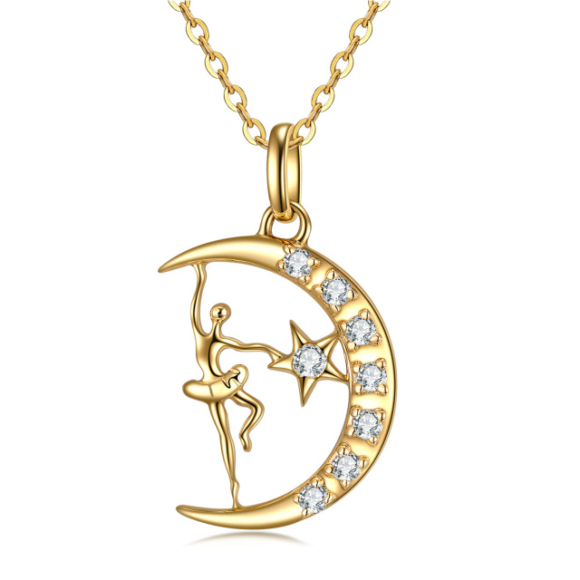 14K Gold Moissanite Dancing Girl & Moon & Star Pendant Necklace-0