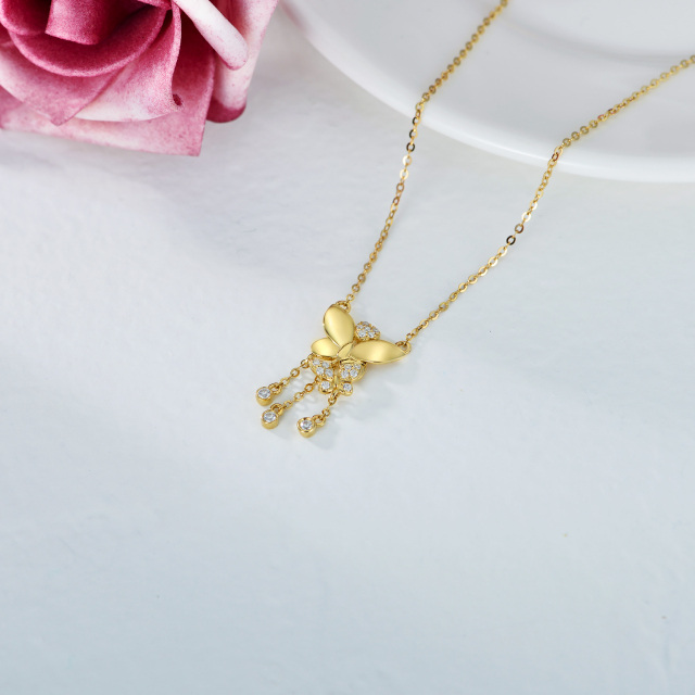 Colar com pingente de borboleta Moissanite em ouro 14K-3