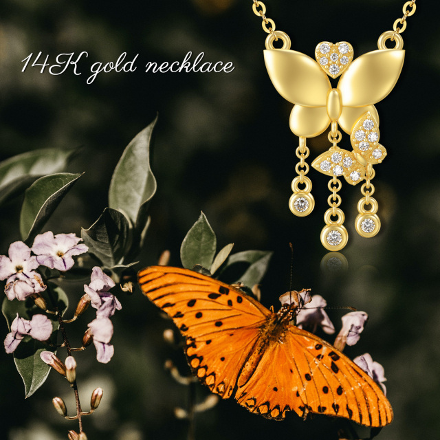 Halskette mit Schmetterlingsanhänger aus 14 Karat Gold mit Moissanit-4