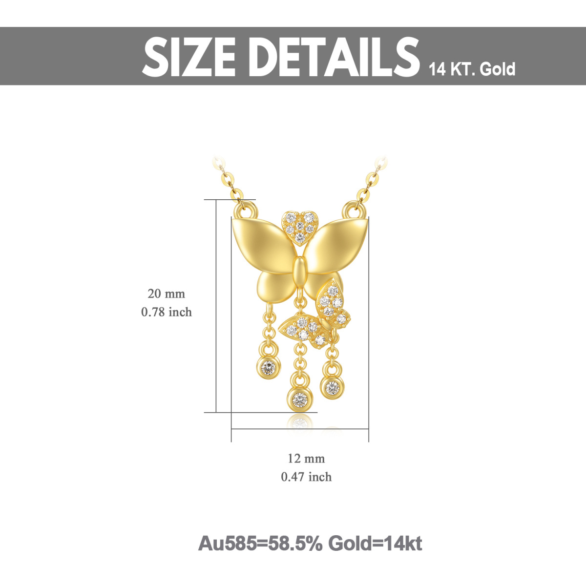 14K Gold Moissanit Schmetterling Anhänger Halskette-6
