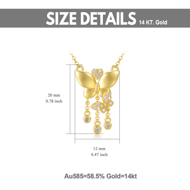 Halskette mit Schmetterlingsanhänger aus 14 Karat Gold mit Moissanit-5