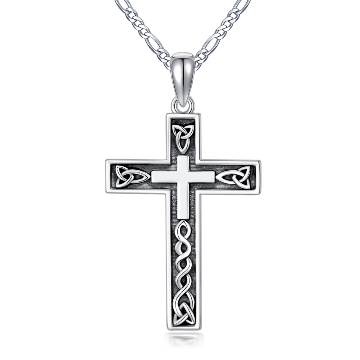 Sterling Silber Keltischer Knoten & Kreuz Anhänger Halskette für Männer-1