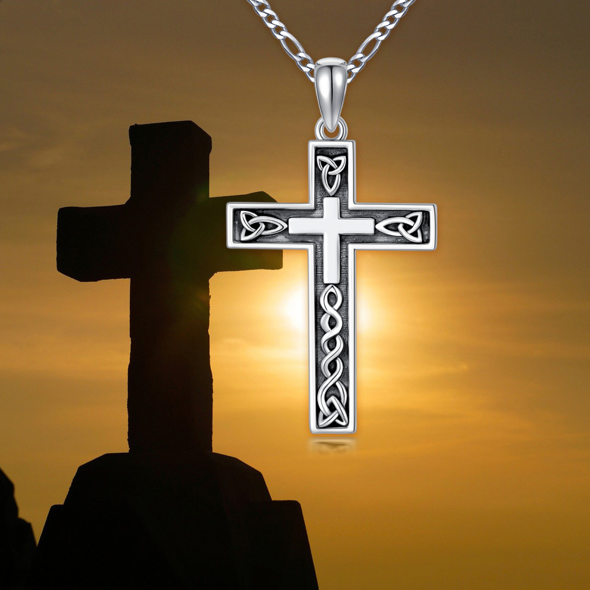 Sterling Silver Celtic Knot & Cross Pendant Necklace for Men-6