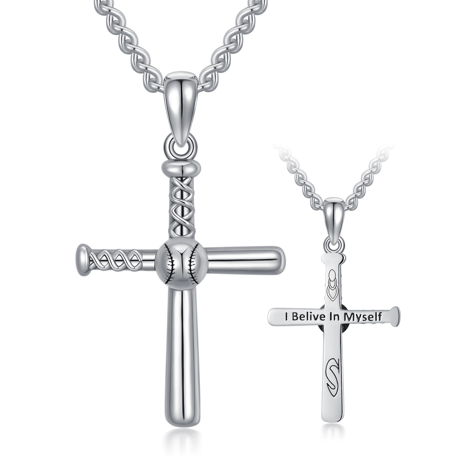 Sterling Silver Baseball Bat Cross 
