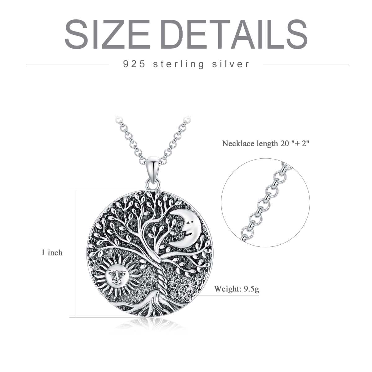 Sterling Silver Tree Of Life & Moon & Sun Pendant Necklace-6