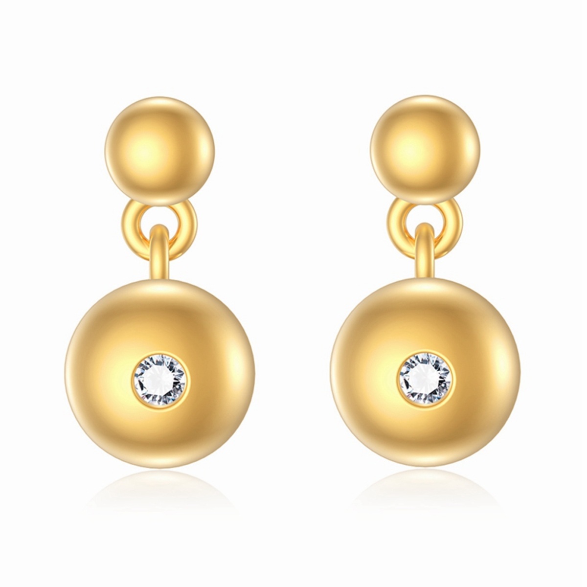 Aretes redondos de diamantes chapados en oro amarillo de 14 quilates-1