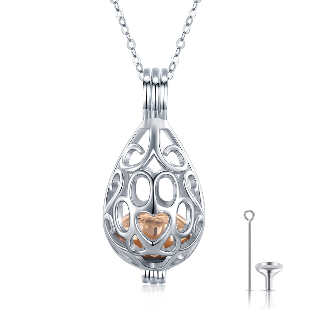 Sterling Silver Two-tone Lotus Urn Necklace for Ashes-1