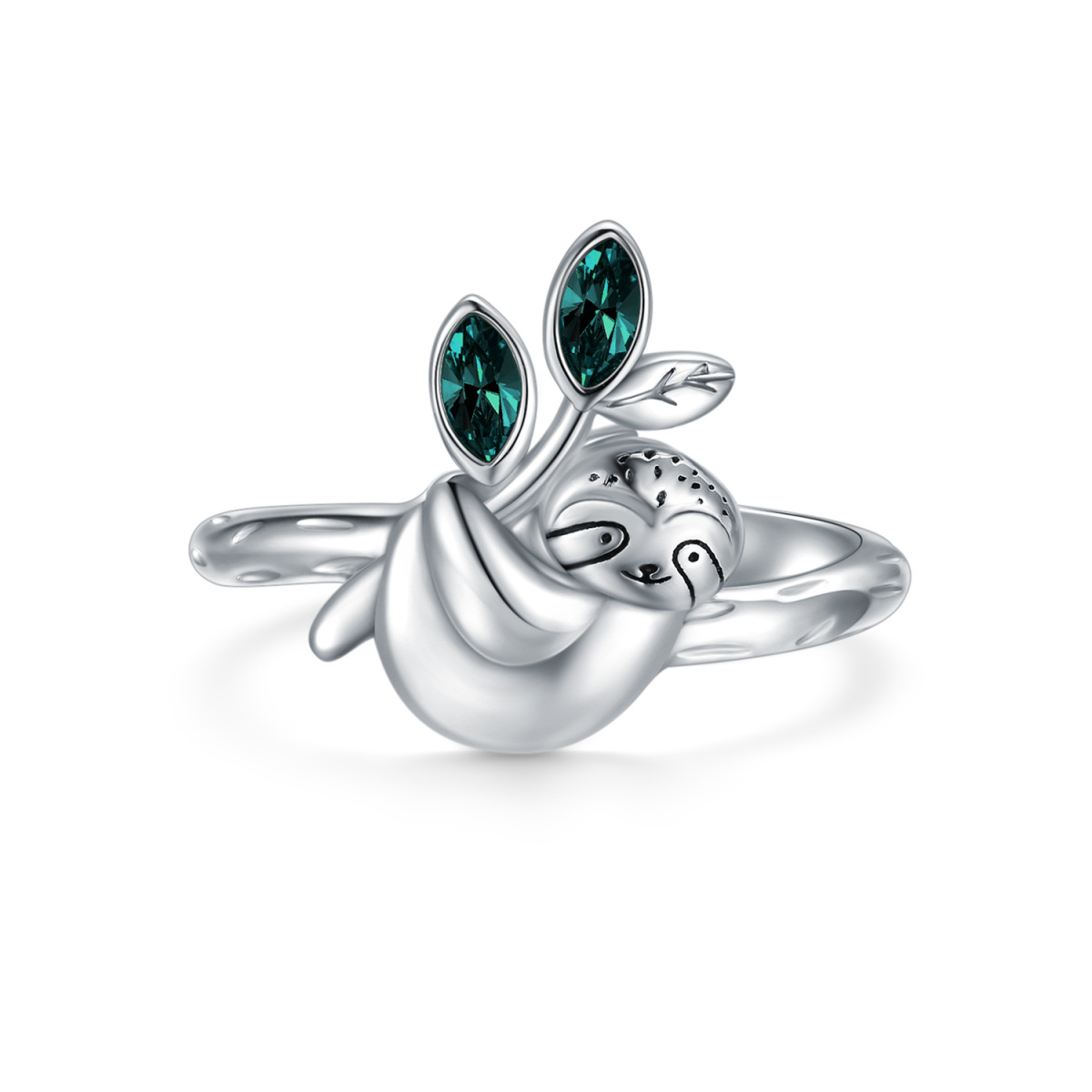 Sterling Silver Marquise Shaped Crystal Sloth Ring-1