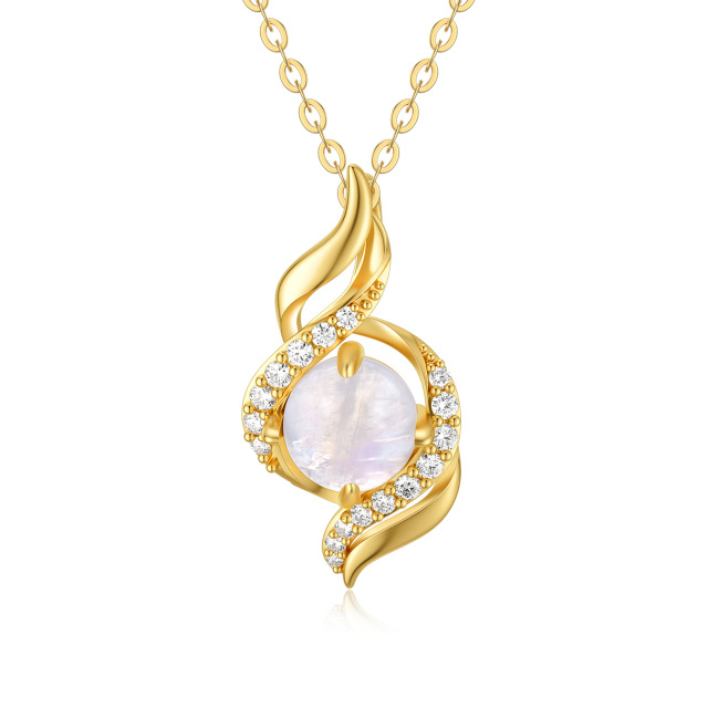 14K Gold Cubic Zirconia & Moonstone Ribbon Pendant Necklace-1