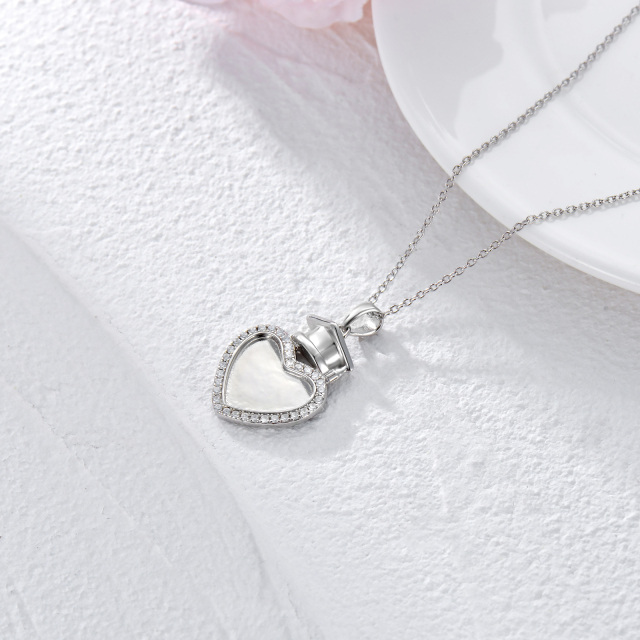 Sterling Silver Circular Shaped Cubic Zirconia Heart Pendant Necklace-3