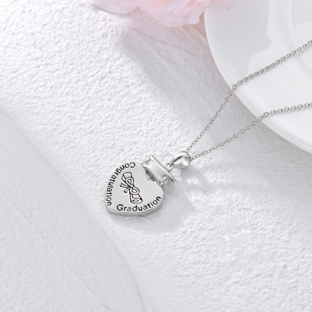 Sterling Silver Circular Shaped Cubic Zirconia Heart Pendant Necklace-5
