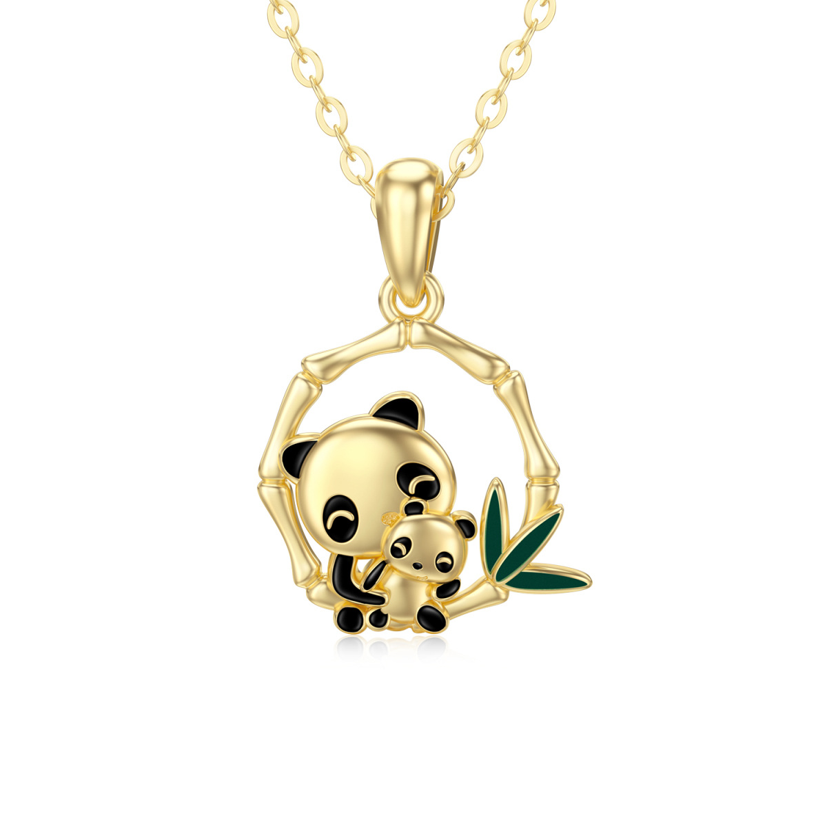 14K Gold Moissanite Panda & Bamboo Pendant Necklace-1