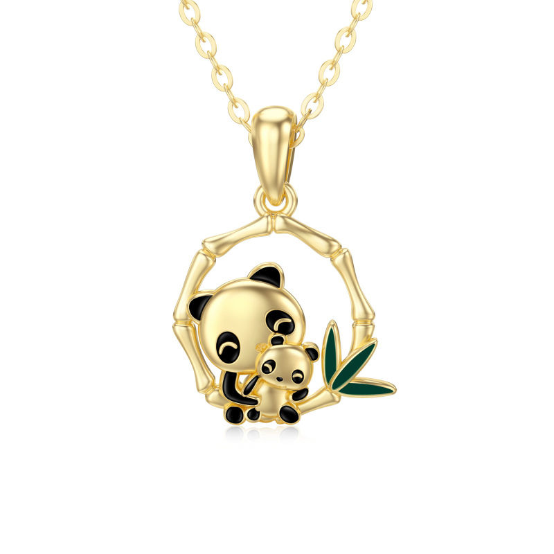 14K Gold Moissanite Panda & Bamboo Pendant Necklace