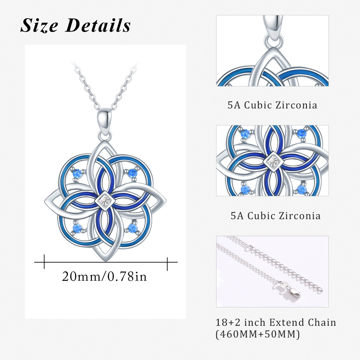 Sterling Silber Cubic Zirkonia Keltischer Knoten Anhänger Halskette-6