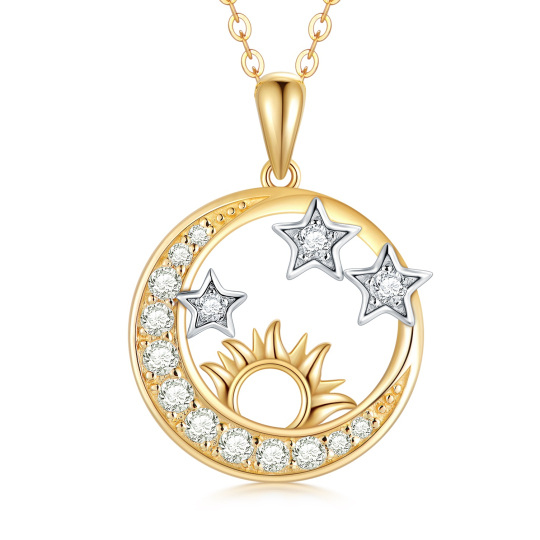 Colar com pingente Moissanite Moon & Star & Sun em ouro 14K