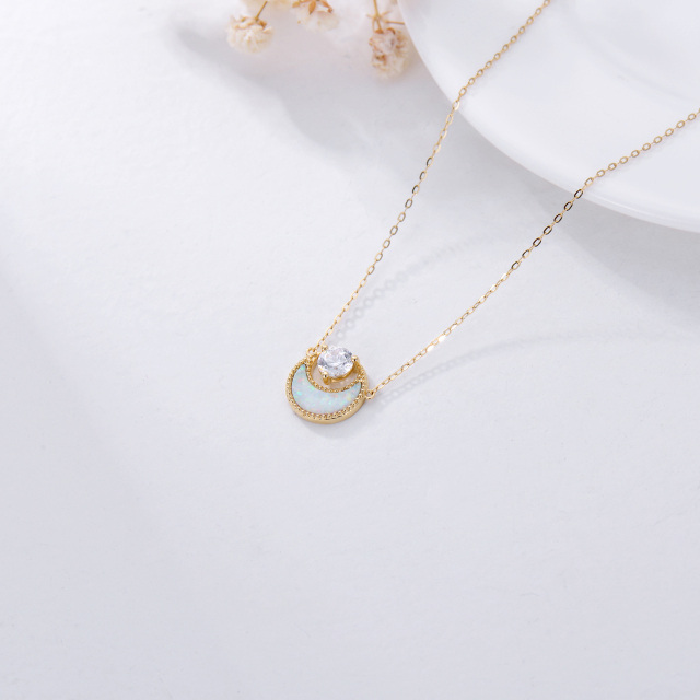 14K Gold Opal & Cubic Zirconia Moon Pendant Necklace-4