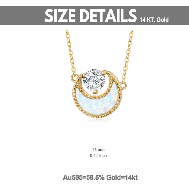 14K Gold Opal & Cubic Zirconia Moon Pendant Necklace-2