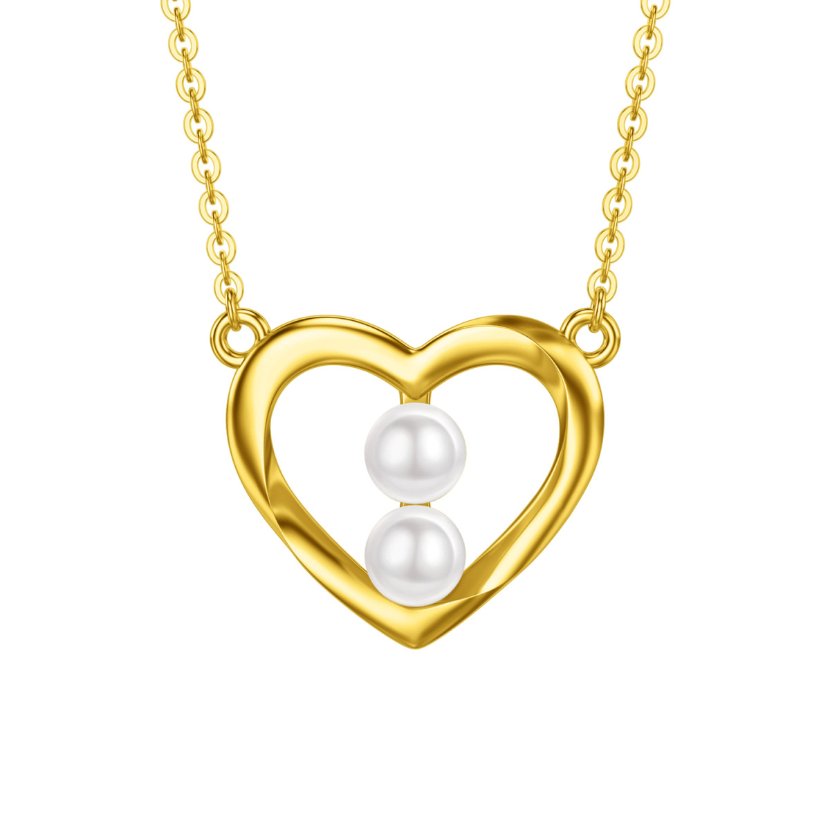 14K Yellow Gold Plated Pearl Heart Pendant Necklace-1