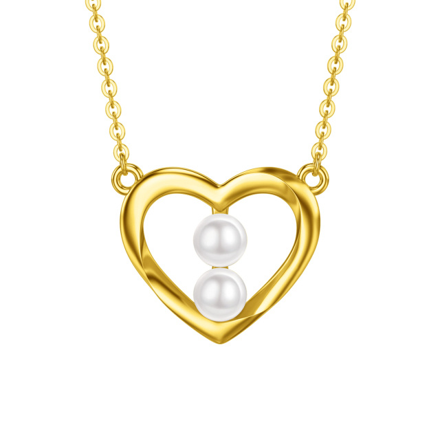 14K Yellow Gold Plated Pearl Heart Pendant Necklace-0