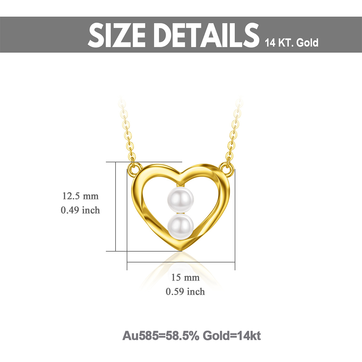 14K Yellow Gold Plated Pearl Heart Pendant Necklace-5