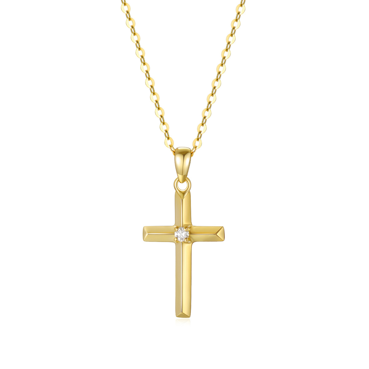 14K Gold Diamond Cross Pendant Necklace-1