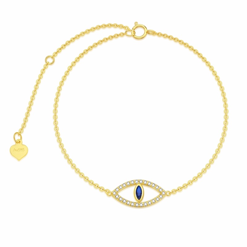 14K Gold Cubic Zirconia Evil Eye Pendant Bracelet