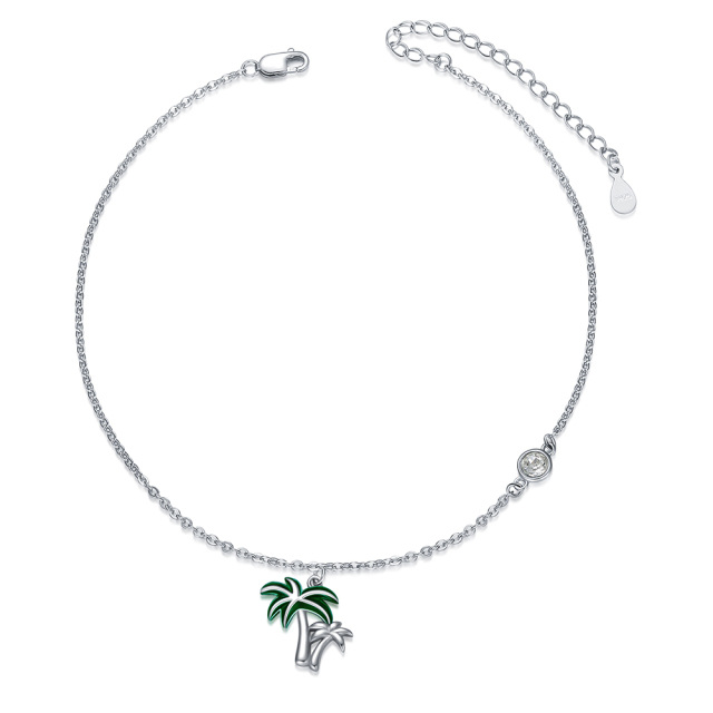 Sterling Silver Circular Shaped Crystal Coconut Tree Single Layer Anklet-1