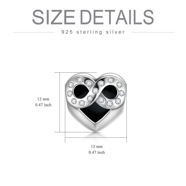 Sterling Silver Circular Shaped Cubic Zirconia Heart Bead Charm-2