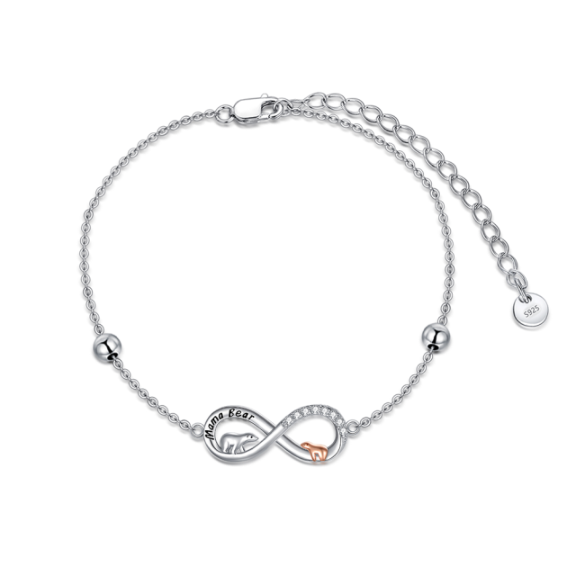 Sterling Silver Two-tone Circular Shaped Cubic Zirconia Polar Bear & Infinity Symbol Pendant Bracelet-0