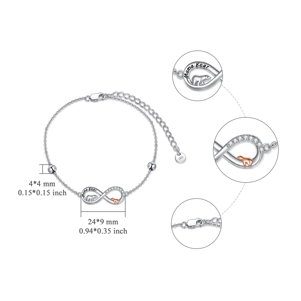 Sterling Silber zweifarbig kreisförmig Cubic Zirkonia Eisbär & Unendlichkeit Symbol Anhäng-6