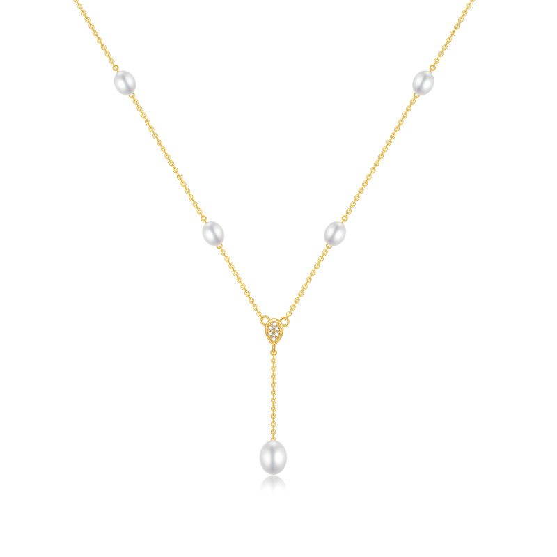 9K Gold Cubic Zirkonia & Perle Nicht-verstellbare Y-Halskette