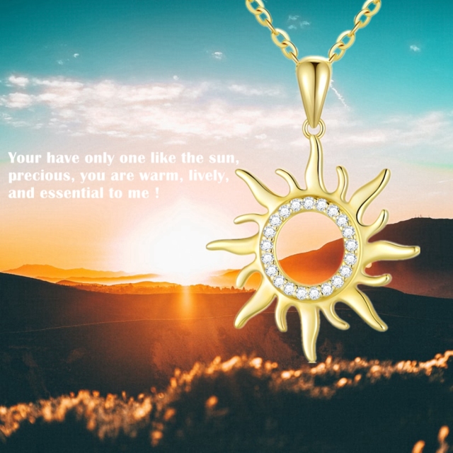 14K Gold Moissanite Sun Pendant Necklace-5