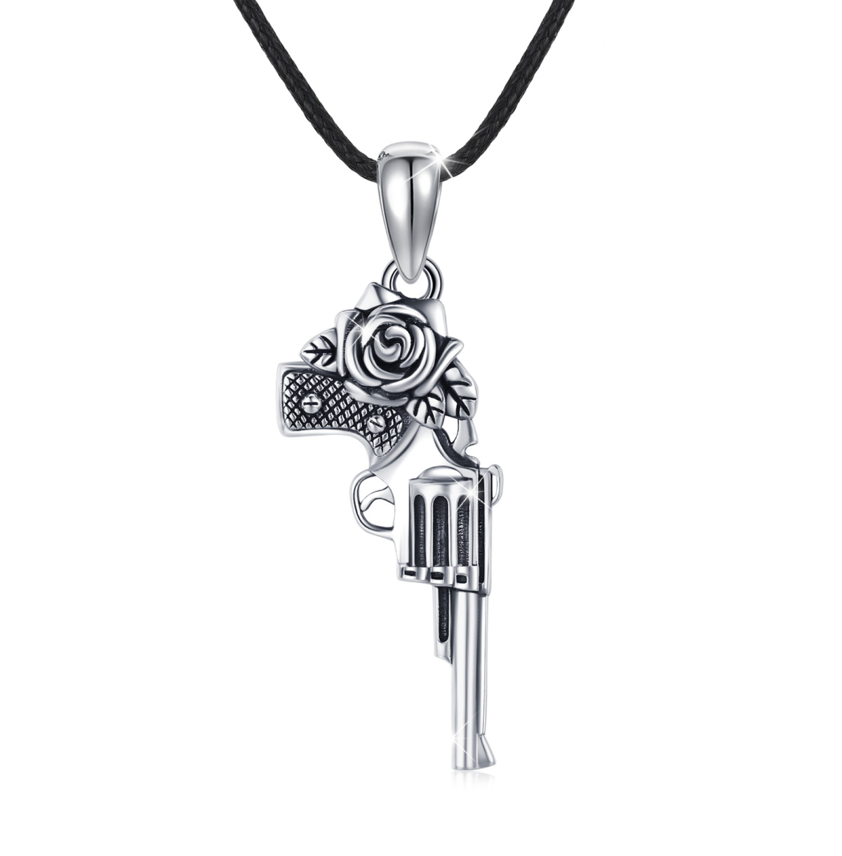 Sterling Silver Rose & Gun Pendant Necklace-1