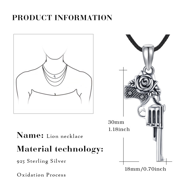 Sterling Silber Rose & Gun Anhänger Halskette-5