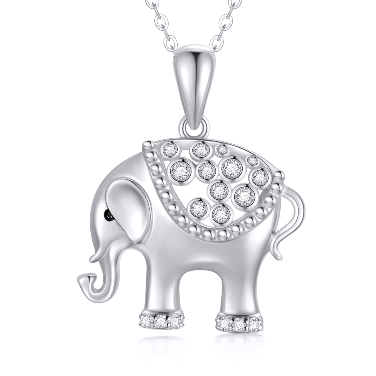 Collier pendentif éléphant moissanite en or blanc 14 carats-1