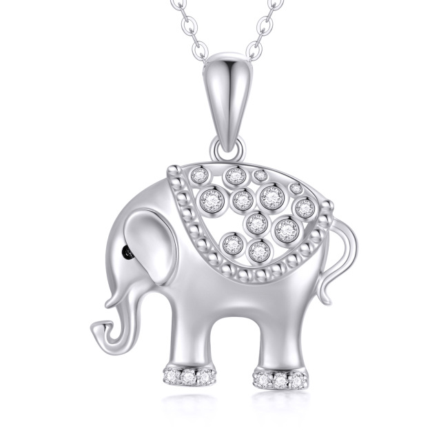 14K White Gold Moissanite Elephant Pendant Necklace-0