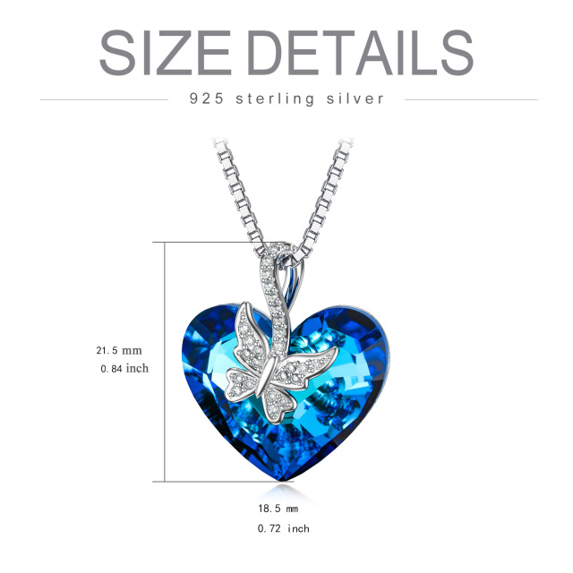 Sterling Silver Heart Heart Crystal Pendant Necklace-2