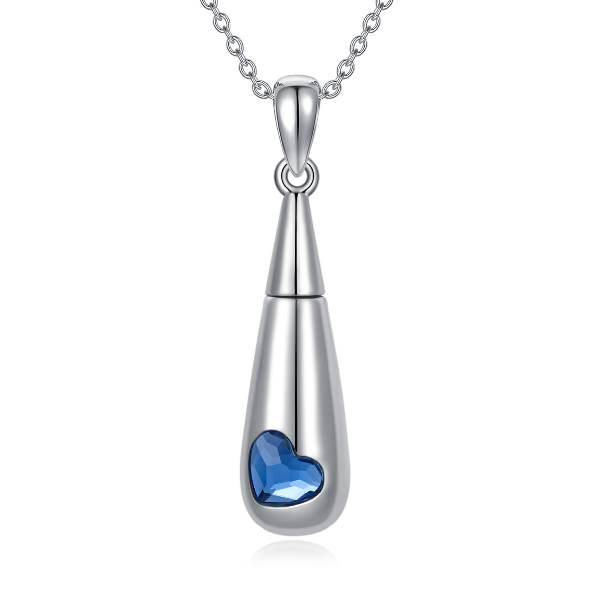 Collar de urna de corazón con forma de gota de cristal de plata de ley para cenizas-1