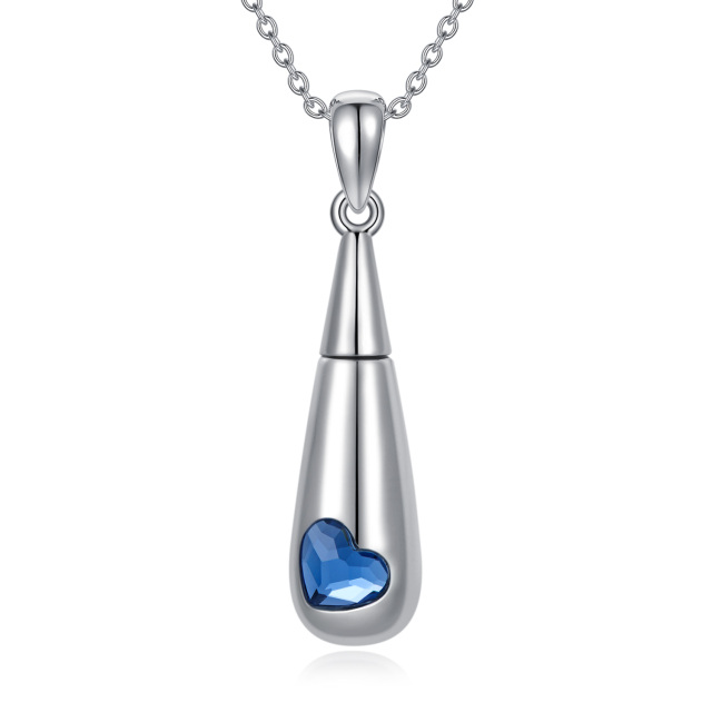 Collar de urna de corazón con forma de gota de cristal de plata de ley para cenizas-0