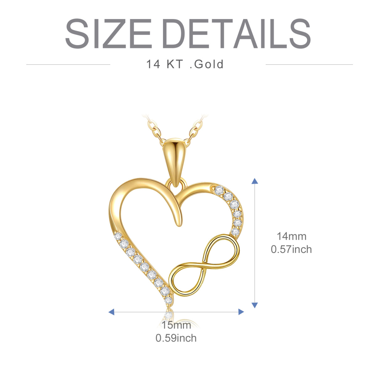 Collar colgante de oro de 14 quilates con circonita cúbica, corazón y símbolo del infinito-3