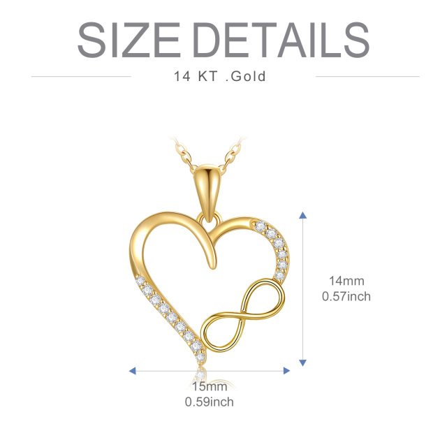 Colar com pingente de coração e símbolo do infinito em zircónio cúbico em ouro de 14K-2
