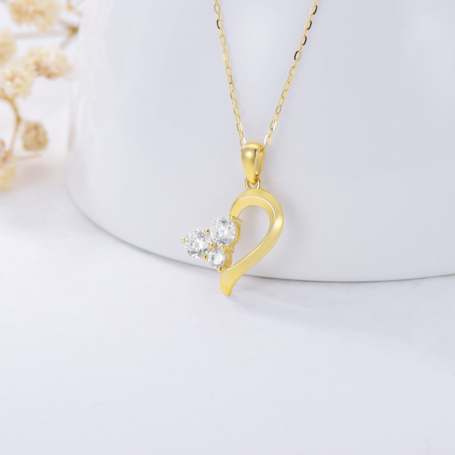 9K Gold Cubic Zirconia Heart Pendant Necklace-2