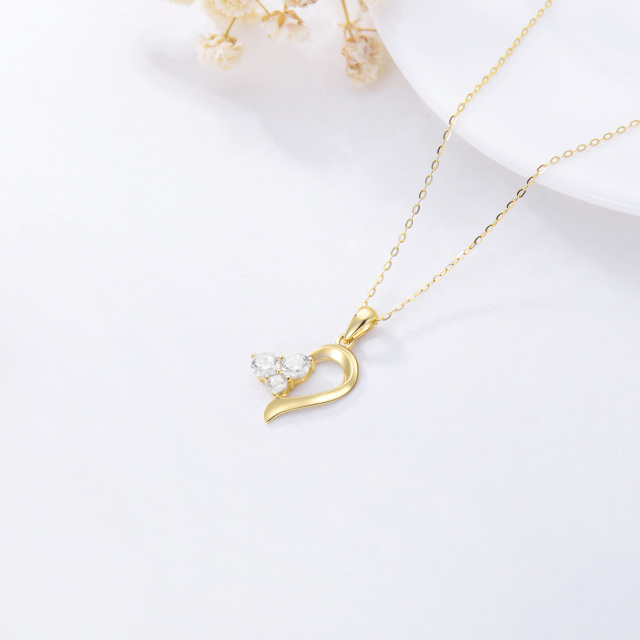 9K Gold Cubic Zirconia Heart Pendant Necklace-3