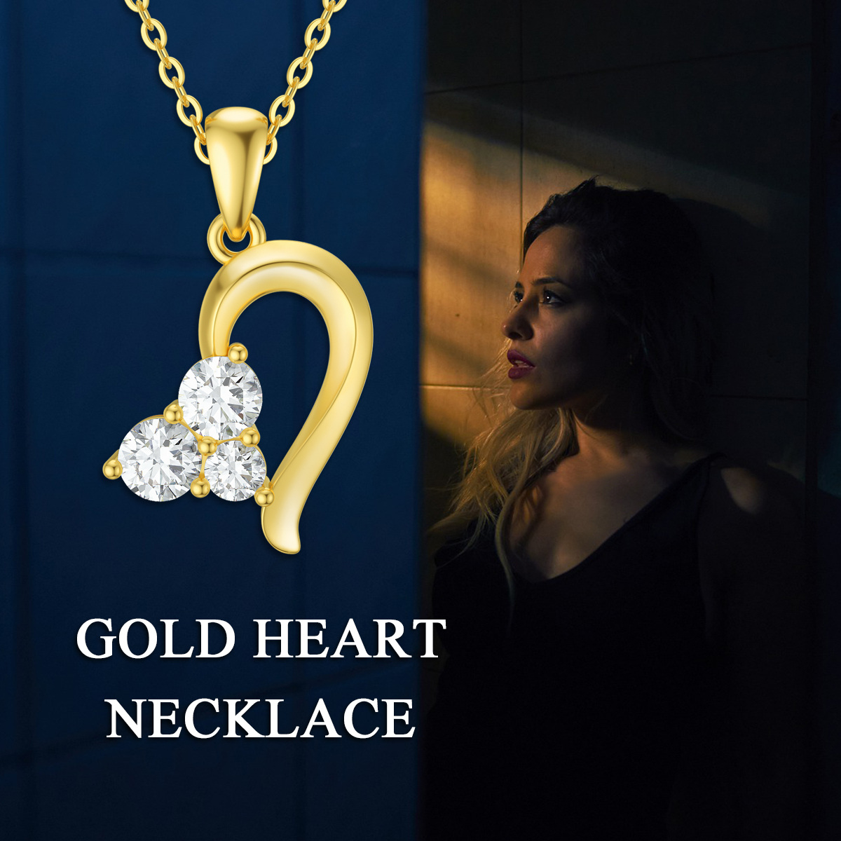 9K Gold Cubic Zirconia Heart Pendant Necklace-6