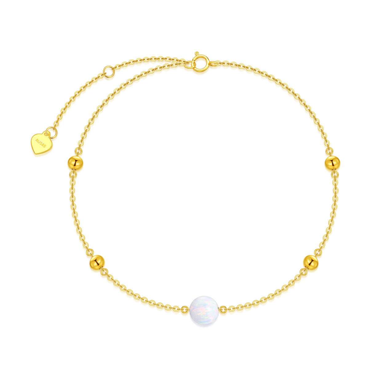 14K Gold Circular Shaped Opal Bead Pendant Bracelet-1