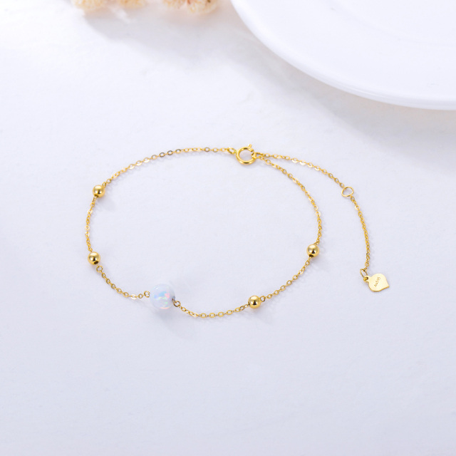 14K Gold Circular Shaped Opal Bead Pendant Bracelet-2