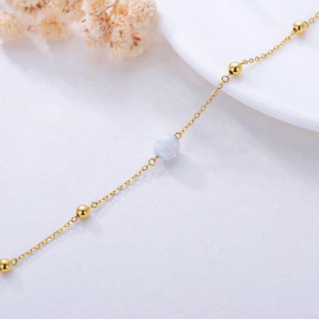 14K Gold Circular Shaped Opal Bead Pendant Bracelet-3