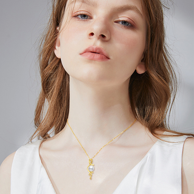 Collar de oro de 14 quilates con forma circular perla hojas colgante-1