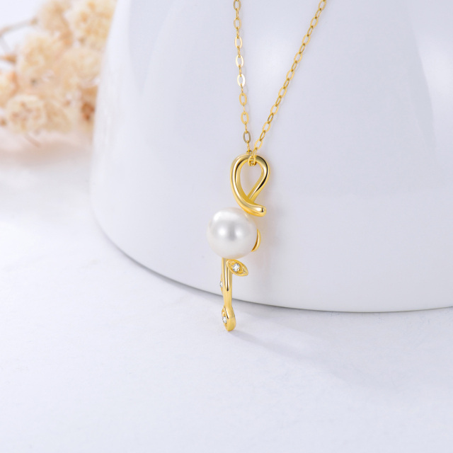 Colar feminino com pingente de pérola única em ouro 14K sólido-2